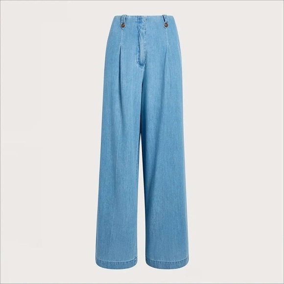 Sam Edelman High Rise Lorelai Pleated Trouser | Light Blue Wide Leg Size 8 NWT - Picture 3 of 5